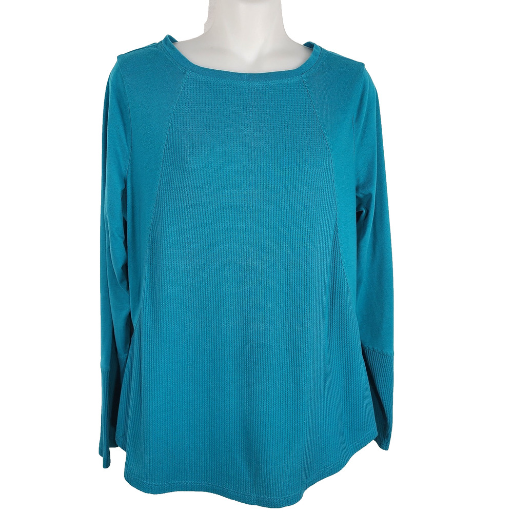 Belle by Kim Gravel Women Mixed Media Baby Waffle Jersey Top Medium Teal A452140